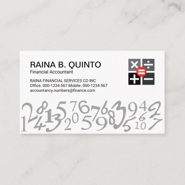 Stylish Simple Numbers Accountant Business Card (Front)