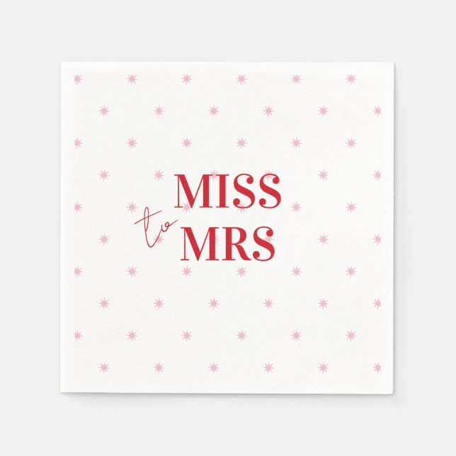 Stylish Simple Pink Red Stars Bridal Miss to Mrs Napkin (Front)