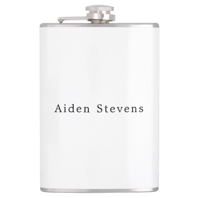 Stylish Simple Plain Black & White Minimalist Hip Flask (Front)