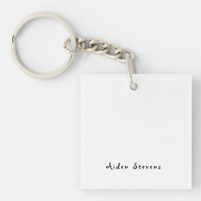Stylish Simple Plain Black & White Minimalist Key Ring (Front)