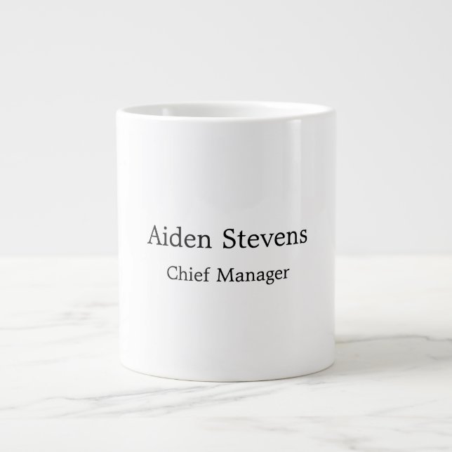 Stylish Simple Plain Black & White Minimalist Large Coffee Mug (Front)