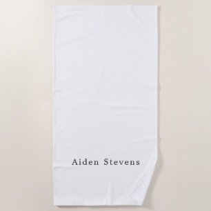 Stylish Simple Plain Black & White Minimalist Name Beach Towel