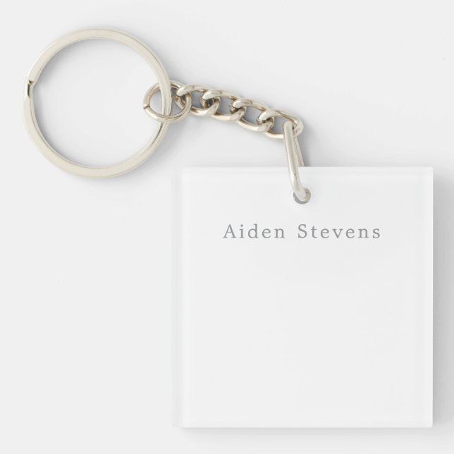 Stylish Simple Plain Black & White Minimalist Name Key Ring (Front)