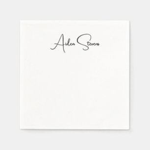 Stylish Simple Plain Black & White Minimalist Name Napkin