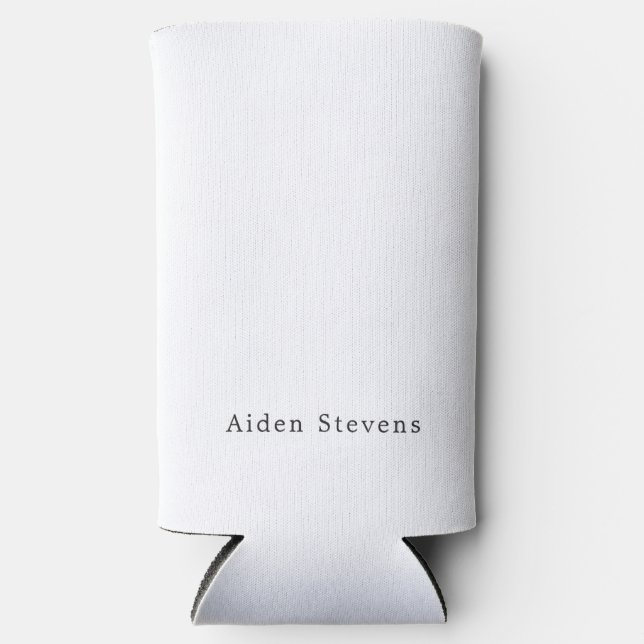 Stylish Simple Plain Black & White Minimalist Name Seltzer Can Cooler (Front)