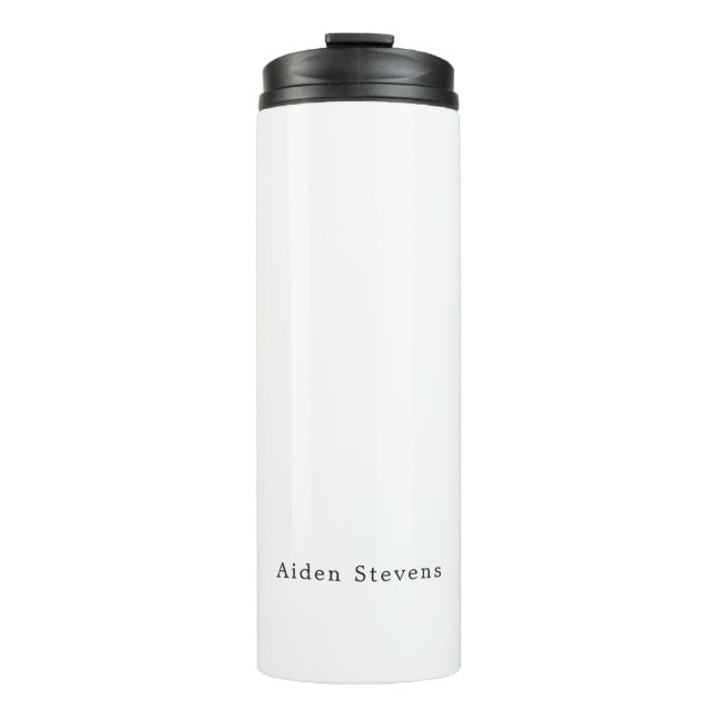 Stylish Simple Plain Black & White Minimalist Name Thermal Tumbler (Front)