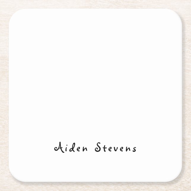 Stylish Simple Plain Black & White Minimalist Square Paper Coaster (Front)