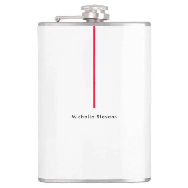 Stylish Simple Plain Black & White Red Minimalist Hip Flask (Front)
