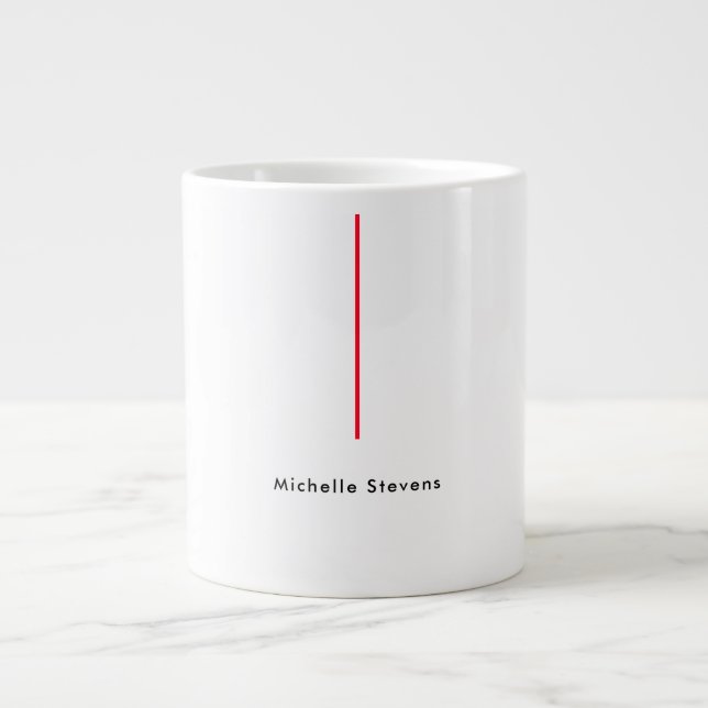 Stylish Simple Plain Black & White Red Minimalist Large Coffee Mug (Front)