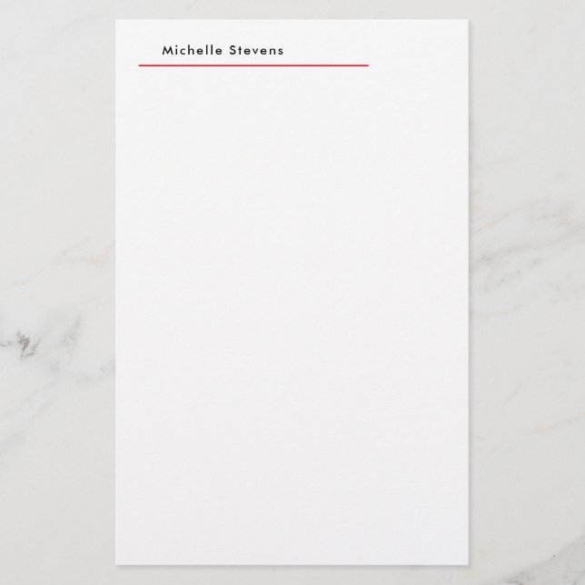Stylish Simple Plain Black & White Red Minimalist Stationery (Front)