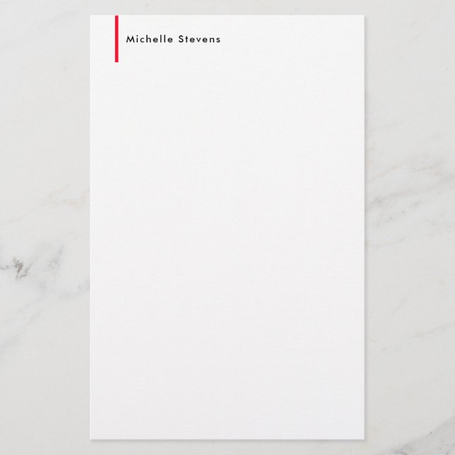 Stylish Simple Plain Black & White Red Minimalist Stationery (Front)