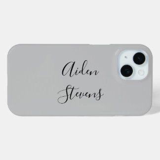 Stylish Simple Plain Grey Minimalist Calligraphy iPhone 15 Case
