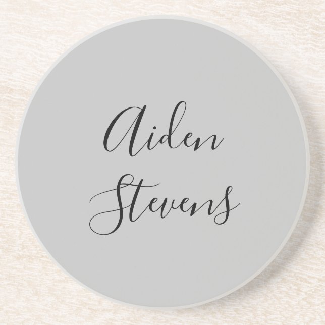 Stylish Simple Plain Grey Minimalist Calligraphy Coaster (Front)
