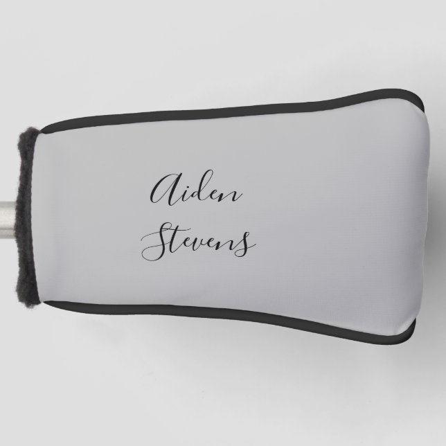 Stylish Simple Plain Grey Minimalist Calligraphy Golf Head Cover (Front)