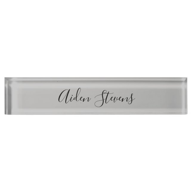 Stylish Simple Plain Grey Minimalist Calligraphy Nameplate (Front)