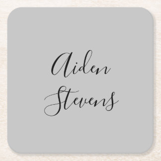 Stylish Simple Plain Grey Minimalist Calligraphy Square Paper Coaster