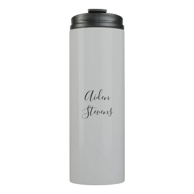 Stylish Simple Plain Grey Minimalist Calligraphy Thermal Tumbler (Front)