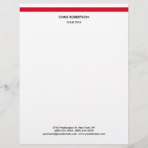Stylish Simple Red Line White Minimalist Modern Custom Letterhead