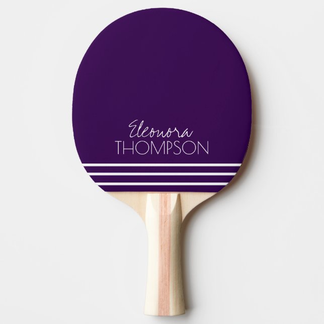 Stylish Simple Striped Monogram Purple Ping Pong Paddle (Front)