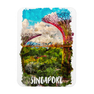 Stylish Singapore Asia Watercolor Travel Magnet