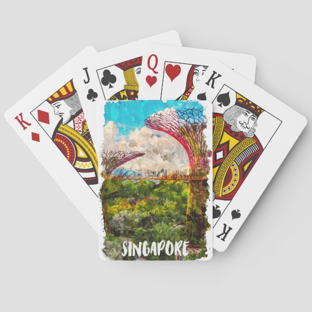 Stylish Singapore Asia Watercolor Travel Playing Cards (Back)