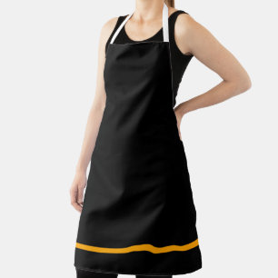 Stylish Single Golden Orange Hem Stripe On Black Apron