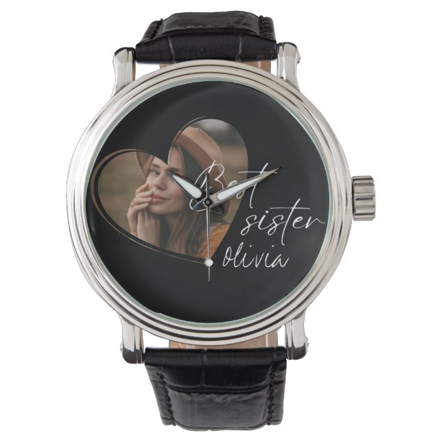 Stylish Sister Photo Elegant Modern Black Watch (Front)
