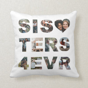 Stylish Sisters Forever Photo Collage BFF Heart Cushion