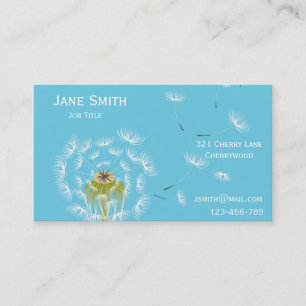 Stylish sky blue and white dandelion customisable business card