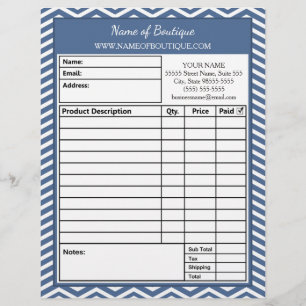 Stylish Slate Blue Chevron Beauty Salon Order Form Customised Letterhead
