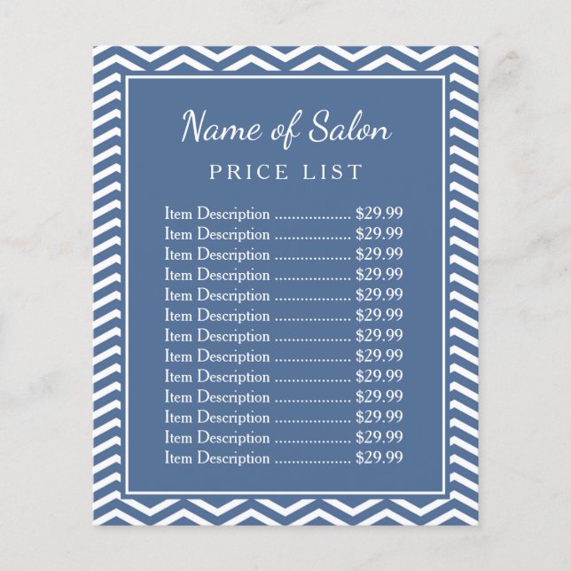 Stylish Slate Blue Chevron Beauty Salon Price List Flyer (Front)