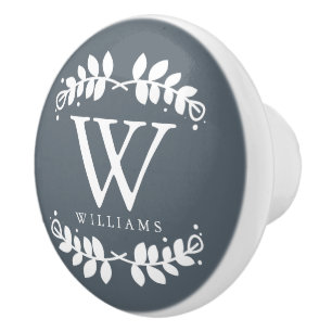 Stylish Slate Grey Monogram Ceramic Knob