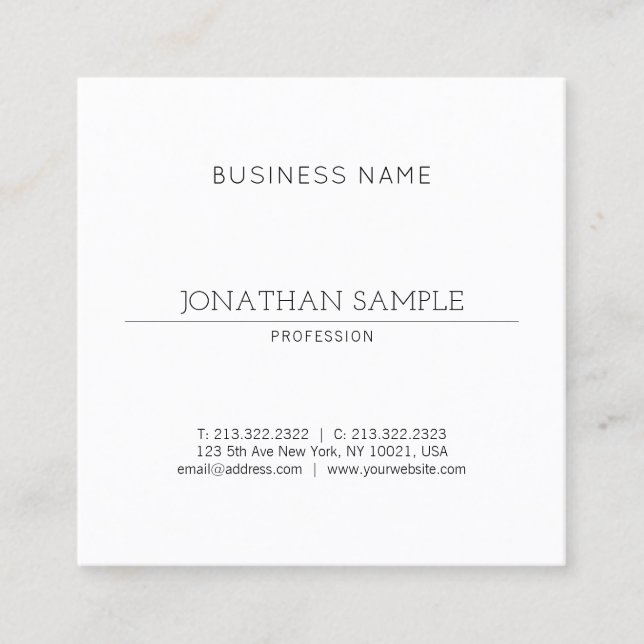 Stylish Sleek Design Modern Plain Professional Square Business Card (Front)