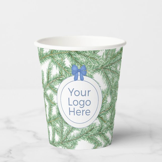 Stylish Small Business Client Christmas Party Logo Paper Cups (Front)