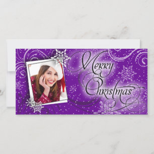 Stylish Snow Purple Glow Christmas Photo Card