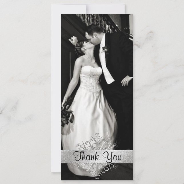 Stylish Snowflake Photo Wedding Thank You Card (Front)