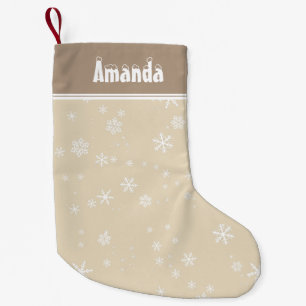 Stylish Snowflakes Beige Festive Personalizable Small Christmas Stocking
