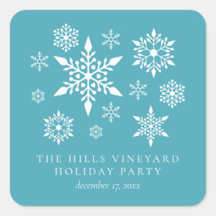 Stylish Snowflakes on Turquoise Holiday Party Square Sticker