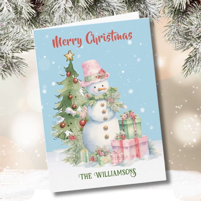 Stylish Snowman (Lady) Watercolor Christmas Tree  Card (Creator Uploaded)