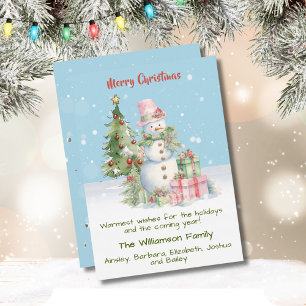 Stylish Snowman (Lady) Watercolor Christmas Tree  Holiday Card