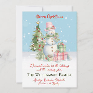 Stylish Snowman (Lady) Watercolor Christmas Tree  Holiday Card
