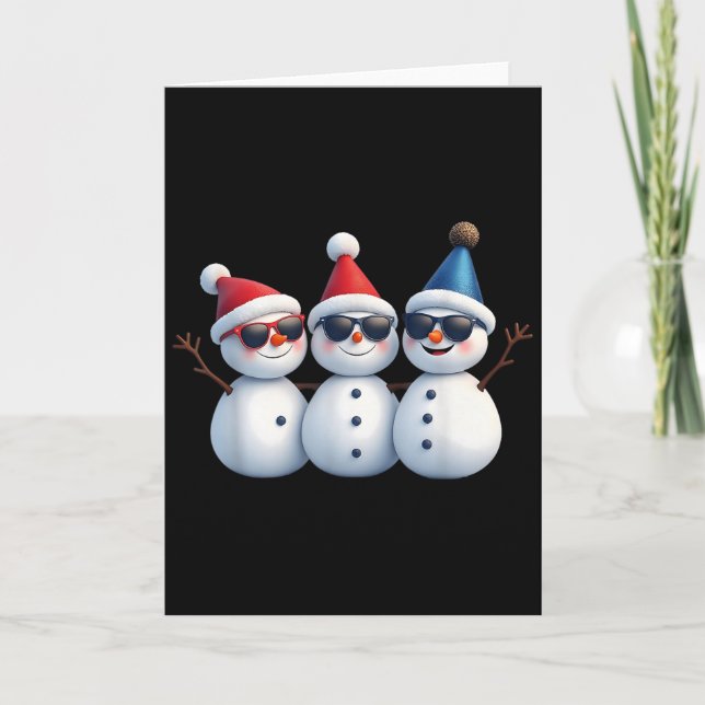 Stylish Snowmen In Winter Wonderland 3 Snowmen Fri Card (Front)