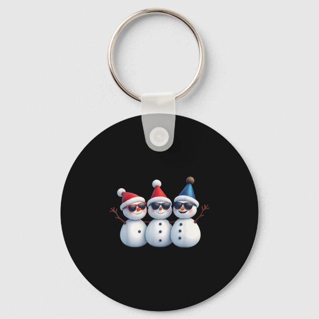 Stylish Snowmen In Winter Wonderland 3 Snowmen Fri Key Ring (Front)