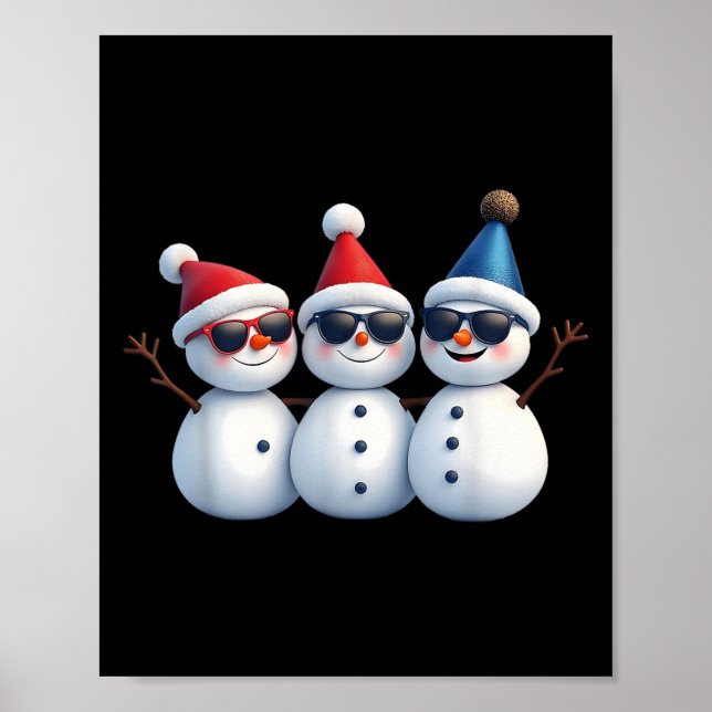 Stylish Snowmen In Winter Wonderland 3 Snowmen Fri Poster (Front)