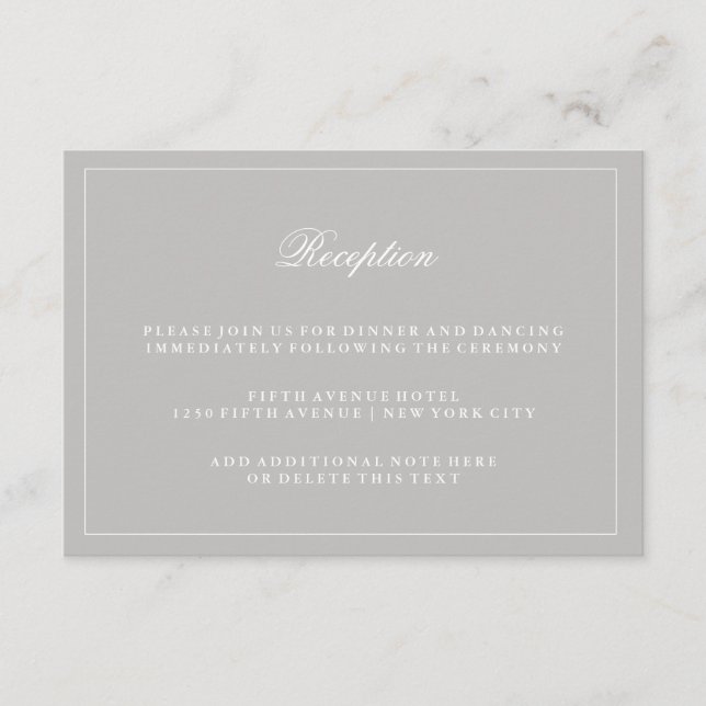 Stylish Soft Grey Wedding Reception Enclosure Card (Front)