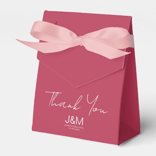 Stylish Solid Colour Viva Magenta Hand Script Favour Box (Front Side)
