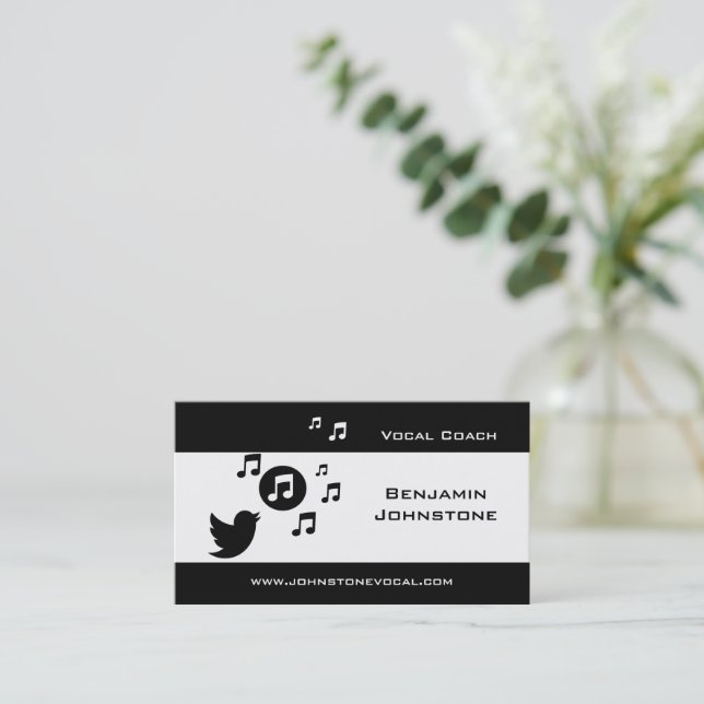 Stylish Songbird Black and White Personalised Business Card (Standing Front)