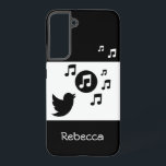 Stylish Songbird Black and White Personalised Samsung Galaxy Case<br><div class="desc">A modern stylish musical design in classical black and white with a songbird singing a sweet tune with music notes in alternating black and white. Customise the text to create a chic and personalised music gift. We welcome custom requests for other colour combinations, just contact us via our GiftsBonanza store...</div>