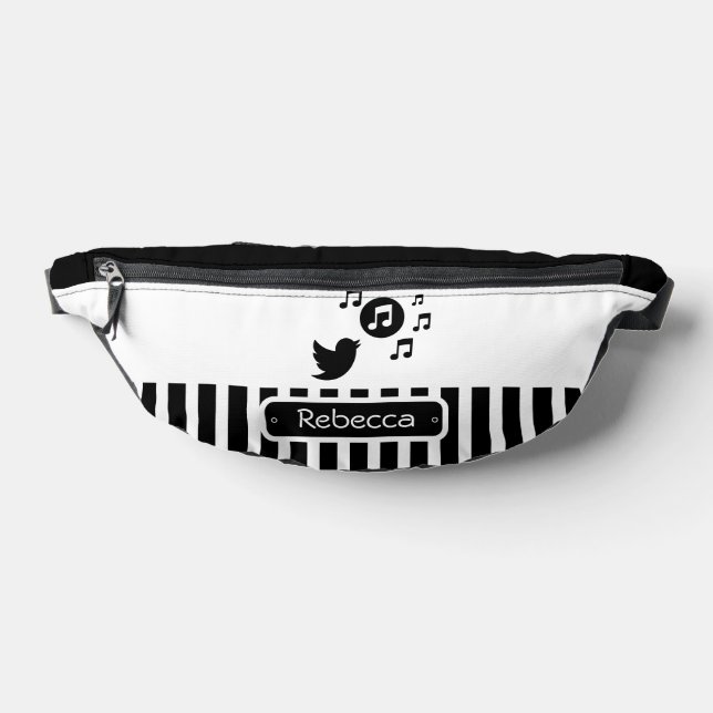 Stylish Songbird Black White Personalised Stripes Bum Bags (Lay Down)