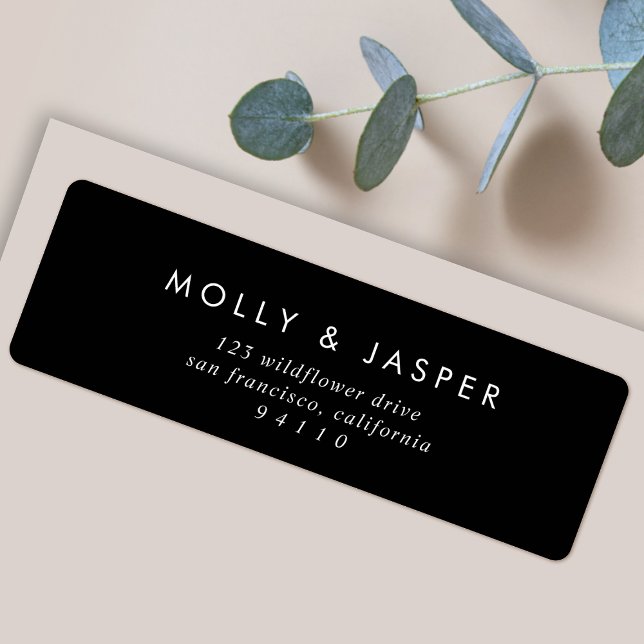Stylish Sophisticated Black Return Address Label (An elegant sleek black address label perfect for couples, weddings or everyday mail)